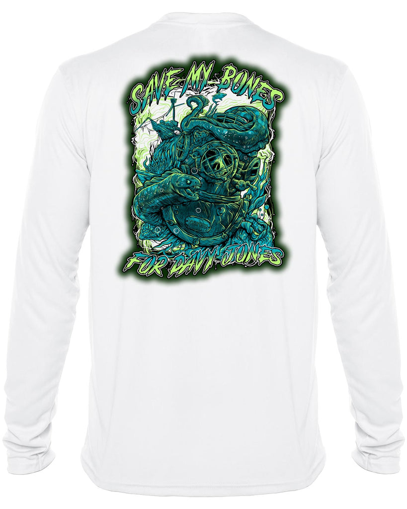 Davy Jones Commercial Diver: Men's UV UPF 50+ Rashguard Shirt: White - Back