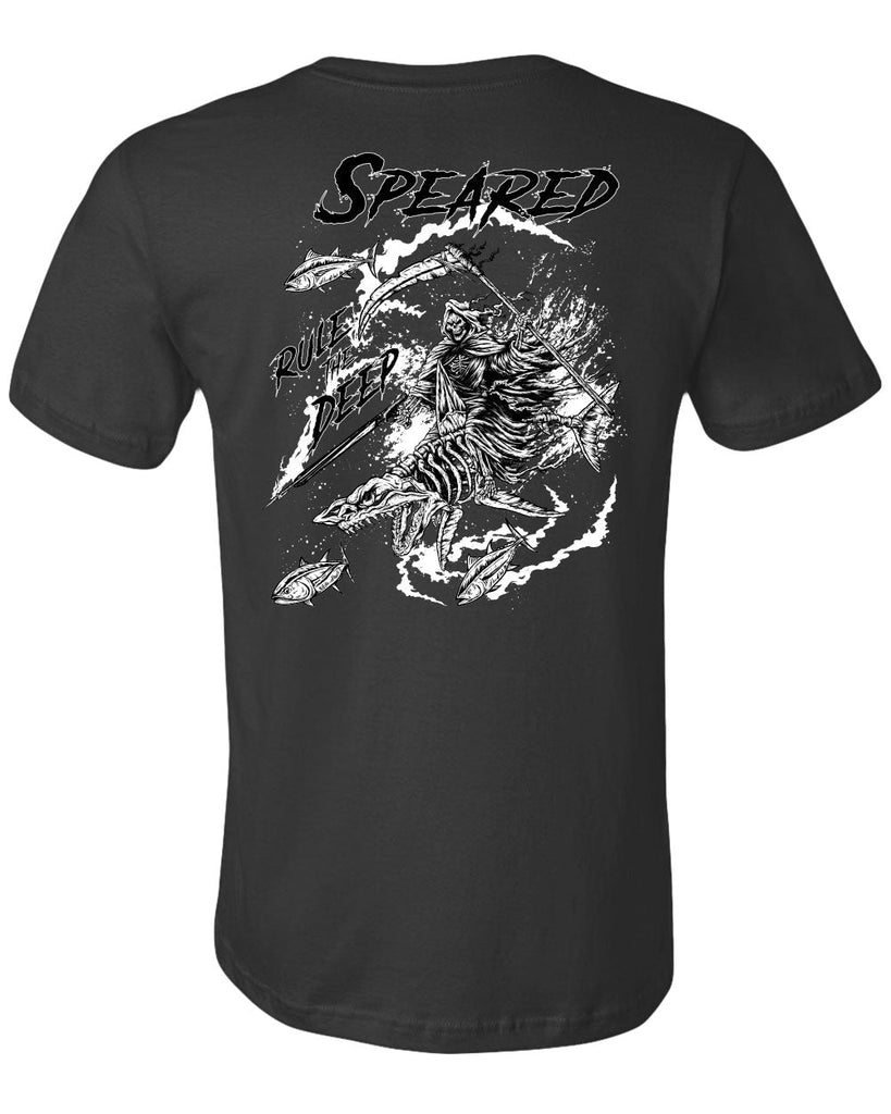 Speared Rule the Deep - Mako Shark & Reaper T-Shirt - Black - Back