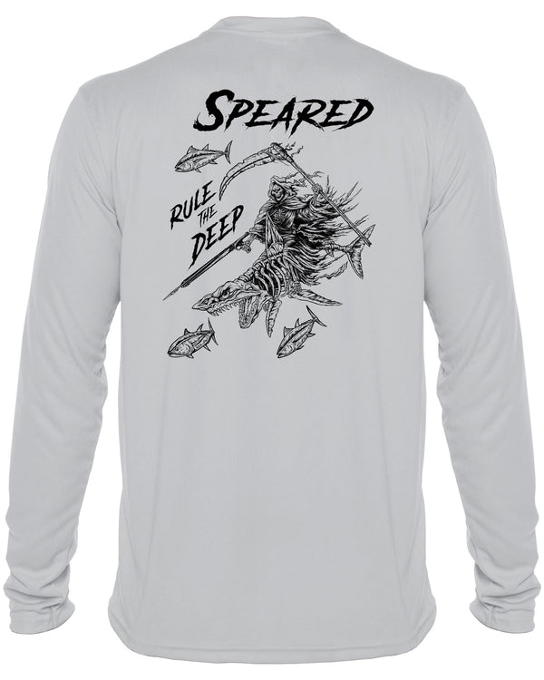 Rule the Deep - Mako Shark & Reaper: UV UPF 50+ Sun Protection Rashguard Shirt: Gray - Back