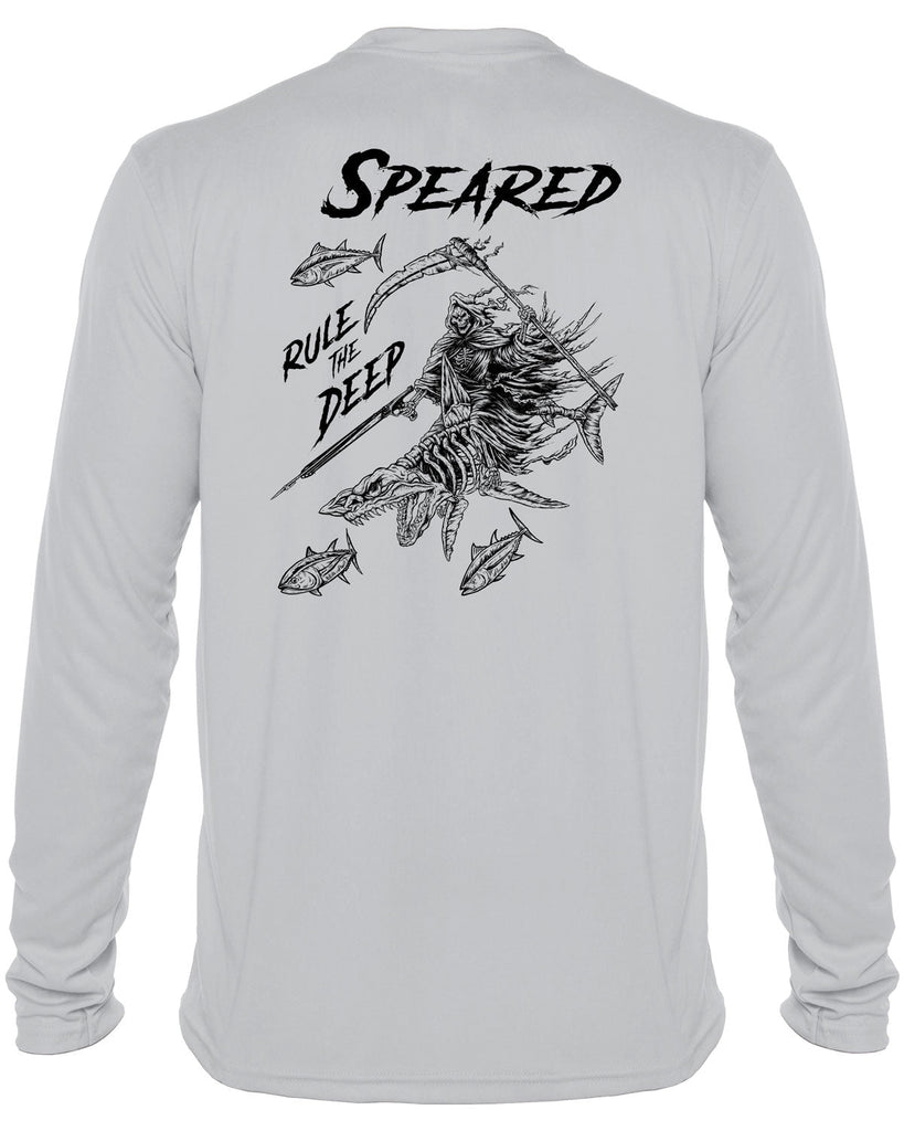 Rule the Deep - Mako Shark & Reaper: UV UPF 50+ Sun Protection Rashguard Shirt: Gray - Back