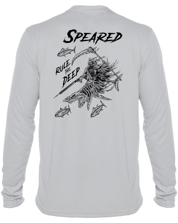 Rule the Deep - Mako Shark & Reaper: UV UPF 50+ Sun Protection Rashguard Shirt: Gray - Back