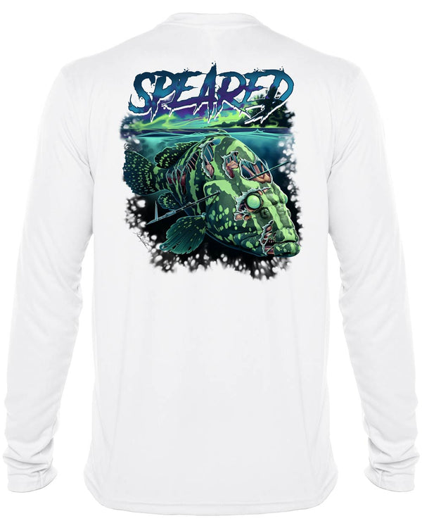 Zombie Grouper Spearfishing: UV UPF 50+ Protection Shirt: White - Back